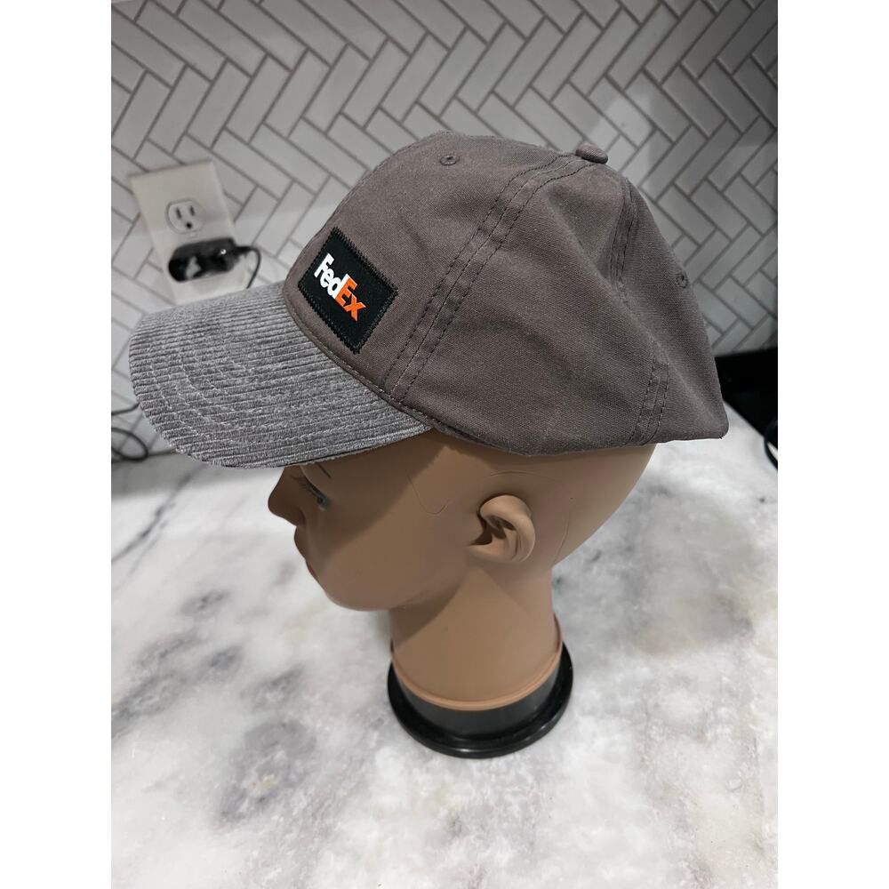 FedEx Corduroy Brim Hat Adjustable Strapback Gray Logo Patch Workwear Trucker